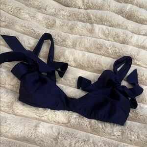 Navy Blue Bikini Top with Bow Straps